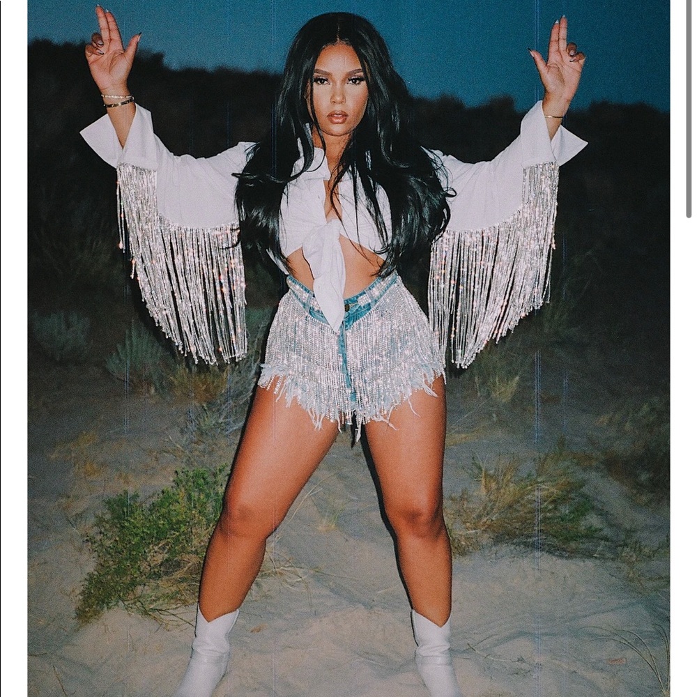 Nichole Lynel The Label Fringe Denim Shorts